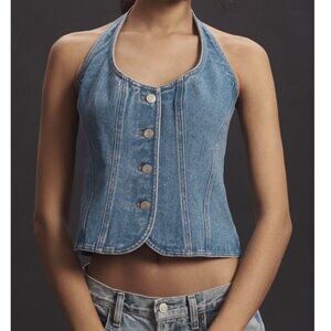Anthropologie Mare Mare Womens Halter Shrunken Denim Vest Size XS Button-Front